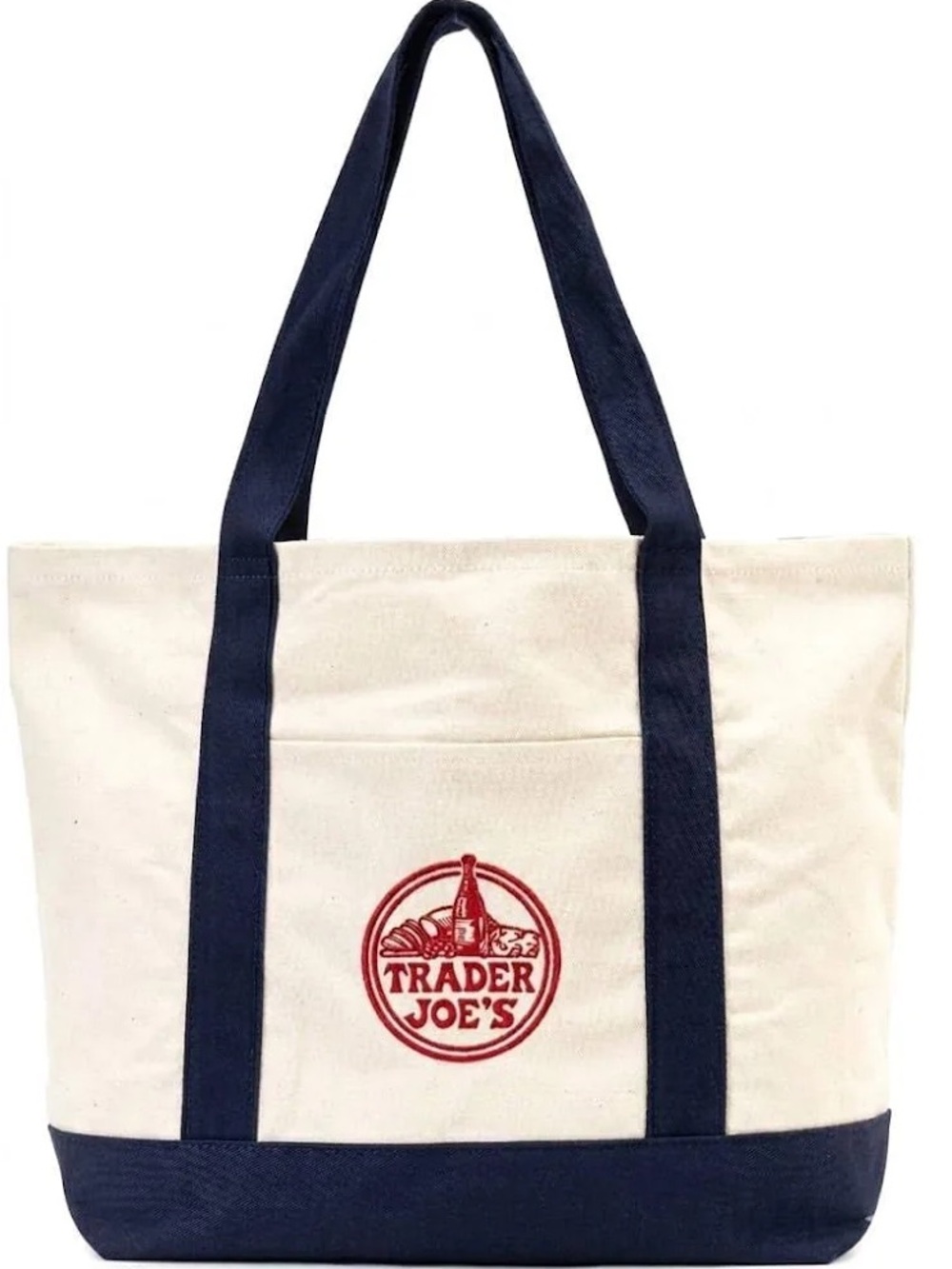 Trader Joes Viral Navy and Cream Canvas Tote Bag NWT